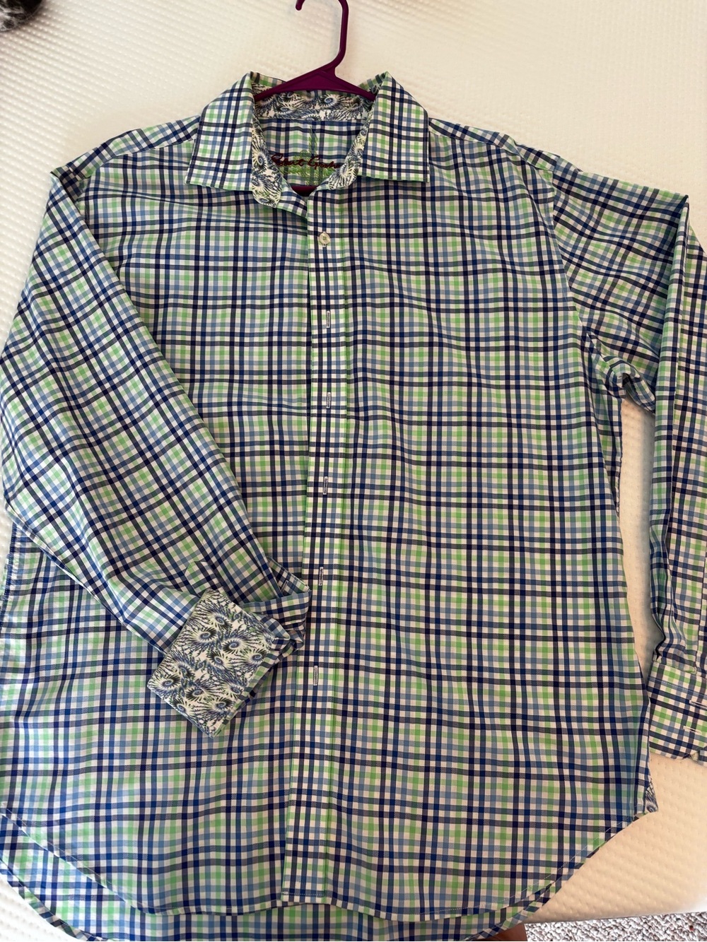 Robert Graham Blue, Green & White Plaid Dress Shirt